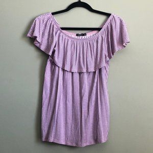 Ruffle Sleeve Pink and Blue Summer Top Medium